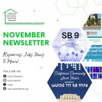 White image with green November Newsletter heading and four hexagons featuring various resources