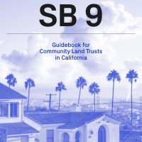 Blue background with heading SB9: Guidebook for Community Land Trusts in CA